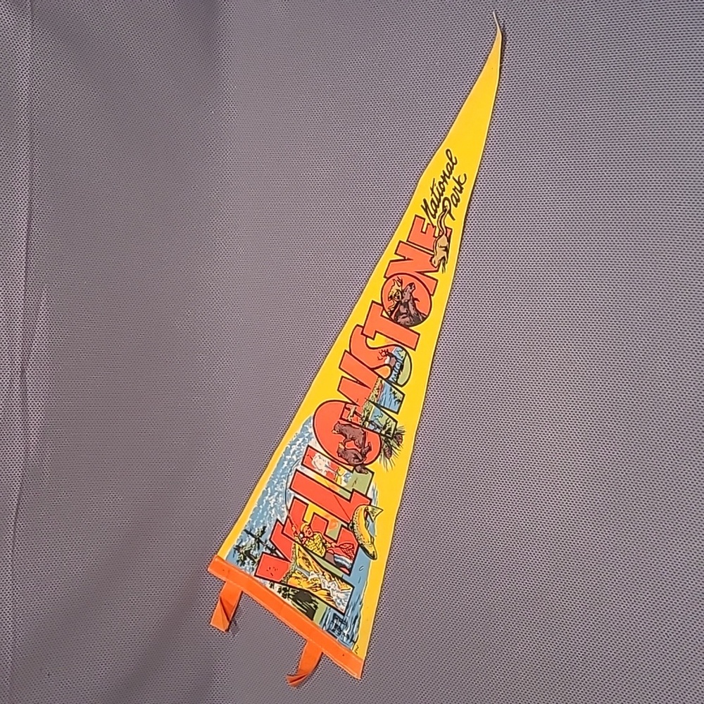 Vintage Yellowstone National Park Pennant Fisherman Bears Moose